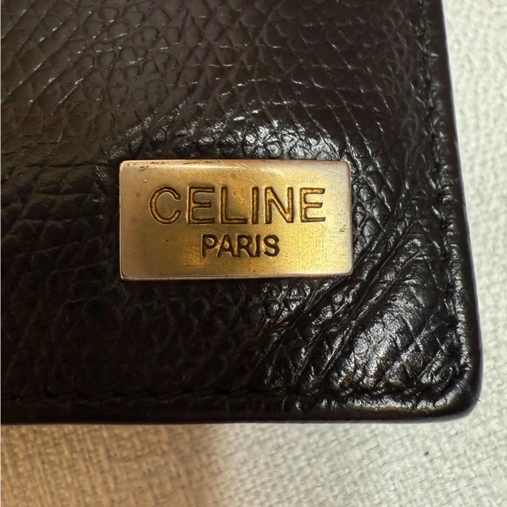 Celine Black Leather wallet with Gold tone logo